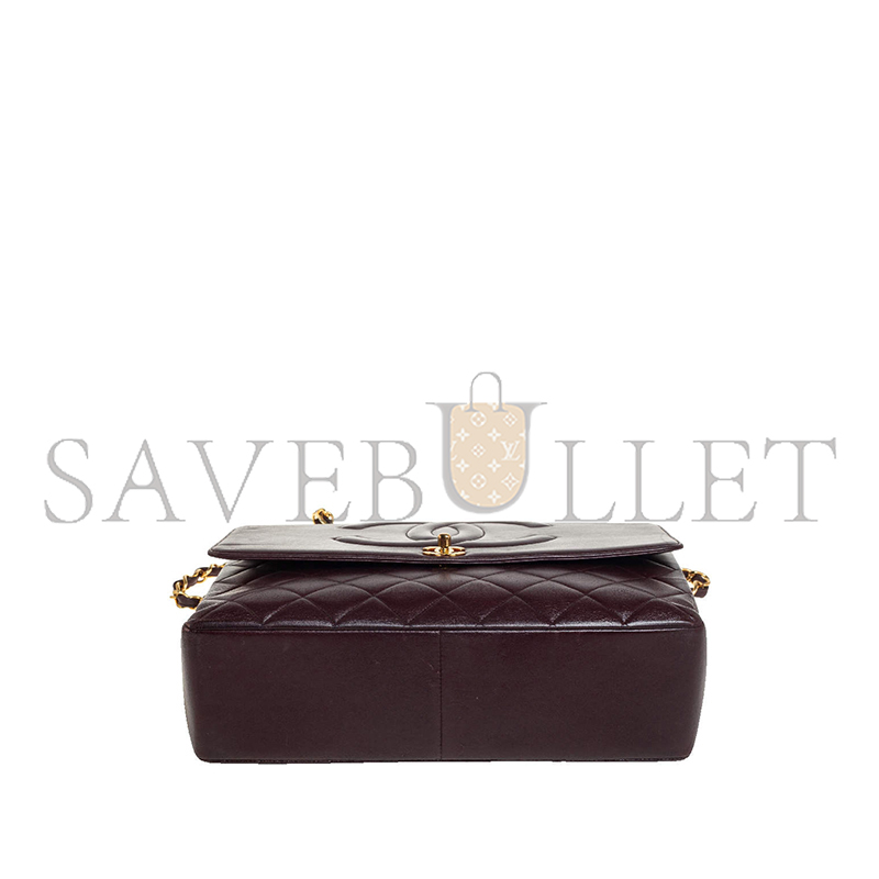 Ch*el master burgundy quilted leather vintage cc flap bag ap2215 (33*23*11cm)